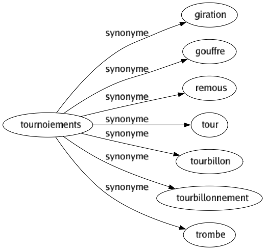 Synonyme de Tournoiements : Giration Gouffre Remous Tour Tourbillon Tourbillonnement Trombe 