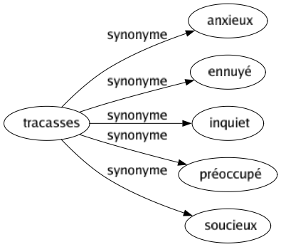 Synonyme de Tracasses : Anxieux Ennuyé Inquiet Préoccupé Soucieux 