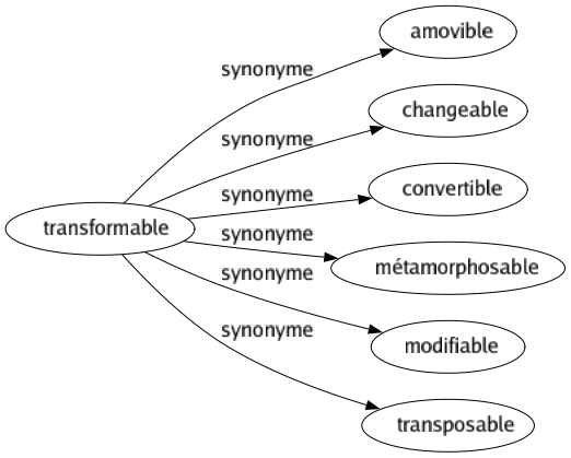 Synonyme de Transformable : Amovible Changeable Convertible Métamorphosable Modifiable Transposable 