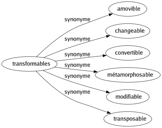 Synonyme de Transformables : Amovible Changeable Convertible Métamorphosable Modifiable Transposable 