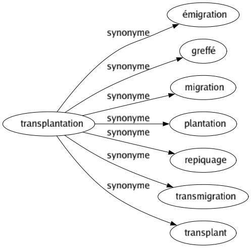 Synonyme de Transplantation : Émigration Greffé Migration Plantation Repiquage Transmigration Transplant 