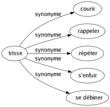 Synonyme de Trisse : Courir Rappeler Répéter S'enfuir Se débiner 