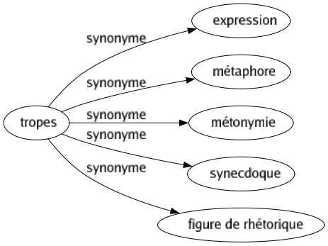 Synonyme de Tropes : Expression Métaphore Métonymie Synecdoque Figure de rhétorique 