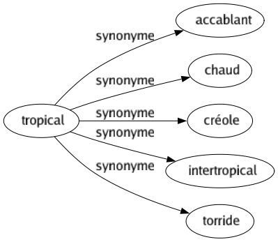 Synonyme de Tropical : Accablant Chaud Créole Intertropical Torride 