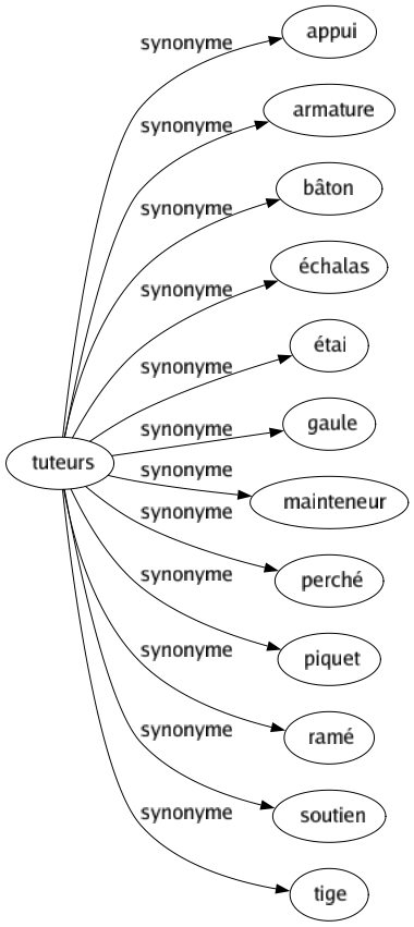 Synonyme de Tuteurs : Appui Armature Bâton Échalas Étai Gaule Mainteneur Perché Piquet Ramé Soutien Tige 