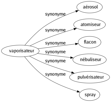 Synonyme de Vaporisateur : Aérosol Atomiseur Flacon Nébuliseur Pulvérisateur Spray 