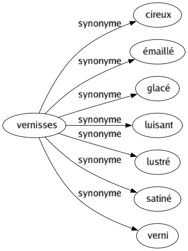 Synonyme de Vernisses : Cireux Émaillé Glacé Luisant Lustré Satiné Verni 