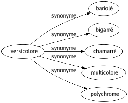 Synonyme de Versicolore : Bariolé Bigarré Chamarré Multicolore Polychrome 