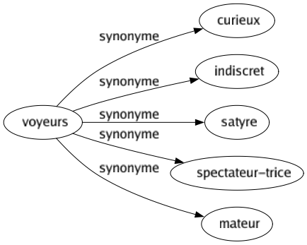 Synonyme de Voyeurs : Curieux Indiscret Satyre Spectateur-trice Mateur 